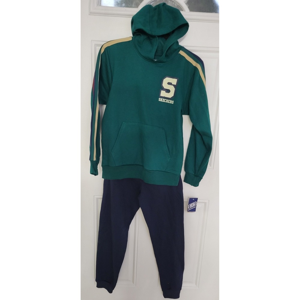 Skechers Boy 2 Piece Set Active Jogger Jacket Hoodie Size L Color Green And Navy